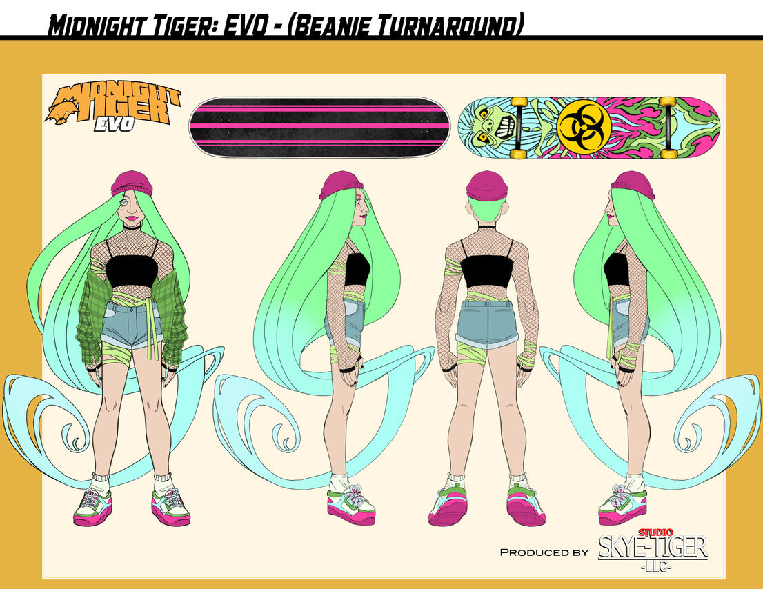 Official character turnaround of "Beanie" for Midnight Tiger: Evo
